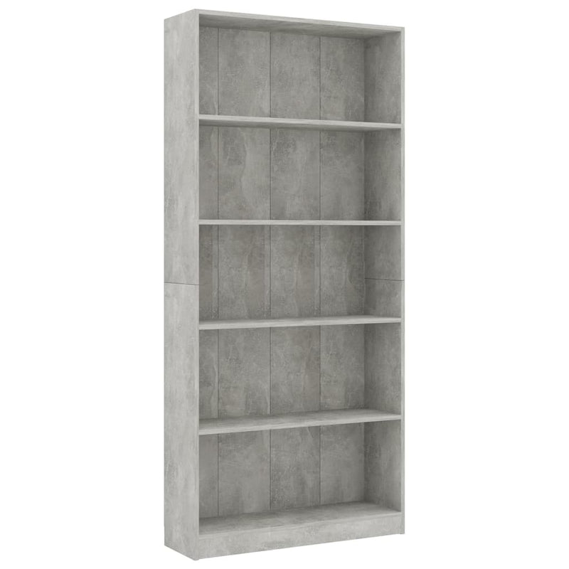 Bücherregal 5 Fächer Betongrau 80x24x175 cm Holzwerkstoff