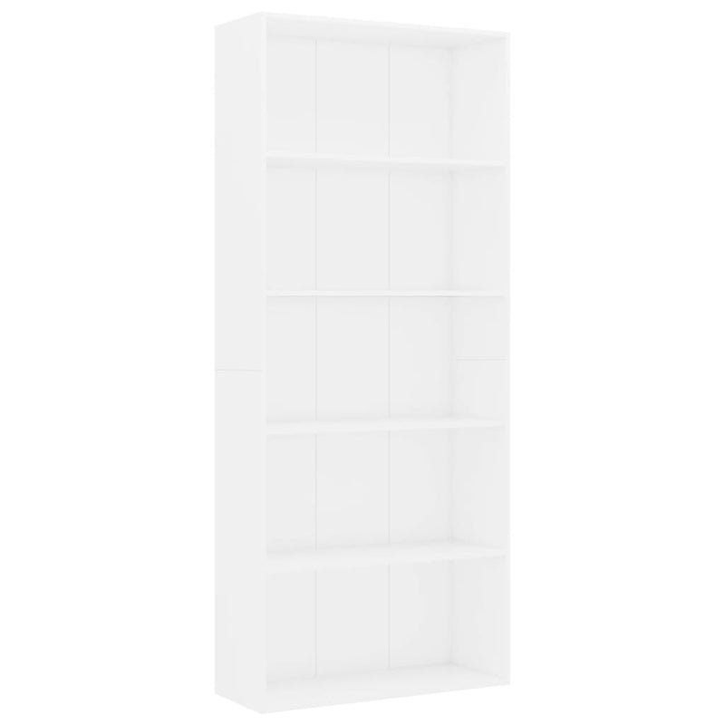 Bücherregal 5 Fächer Weiß 80x30x189 cm Holzwerkstoff