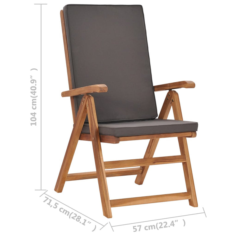 Garten-Liegestühle 2 Stk. mit Auflagen Massivholz Teak Grau