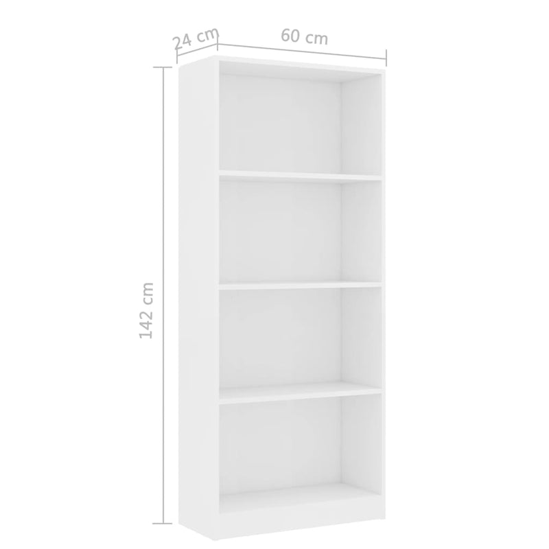 Bücherregal 4 Fächer Weiß 60 x 24 x 142 cm Spanplatte
