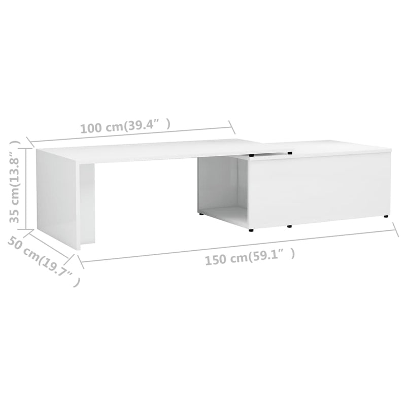 Couchtisch Hochglanz-Weiß 150x50x35 cm Holzwerkstoff