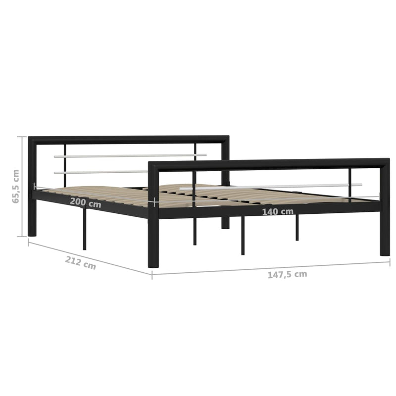 Bettgestell Schwarz und Weiß Metall 140×200 cm