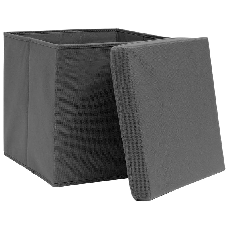 Aufbewahrungsboxen mit Deckel 10 Stk. Grau 32×32×32 cm Stoff