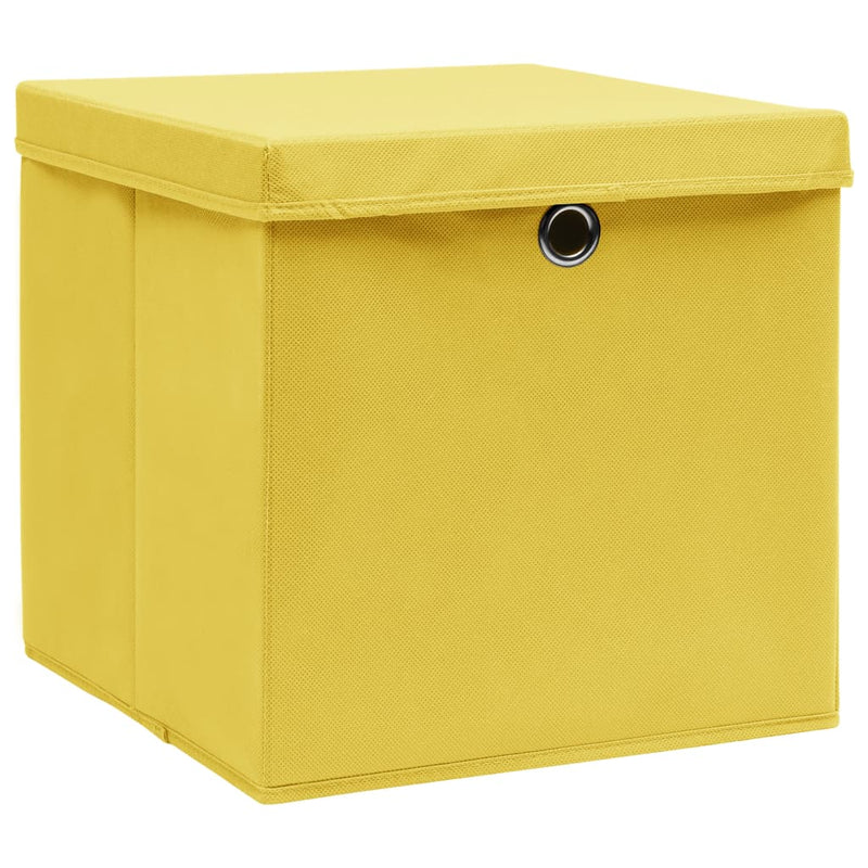 Aufbewahrungsboxen mit Deckel 10 Stk. Gelb 32×32×32cm Stoff