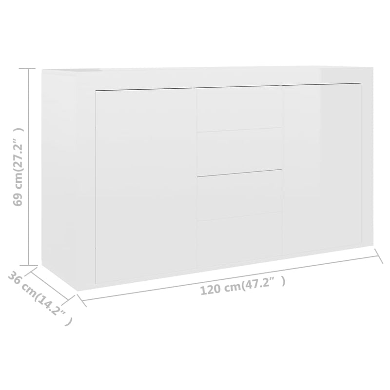 Sideboard Hochglanz-Weiß 120x36x69 cm Holzwerkstoff