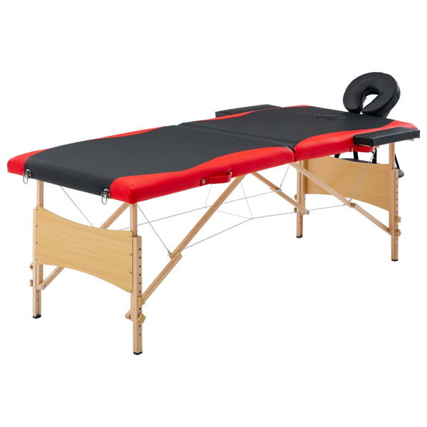 Massageliege Klappbar 2-Zonen mit Holzgestell Schwarz und Rot