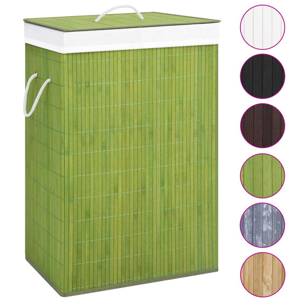 Bambus-Wäschekorb mit 2 Fächern Grün 72 L