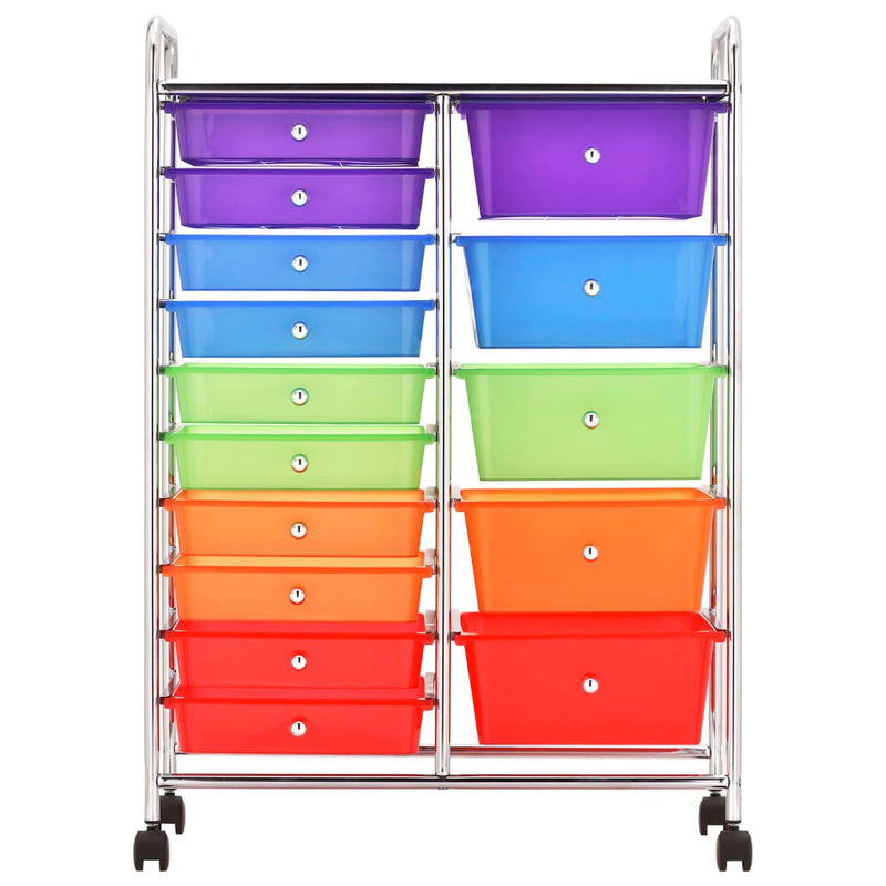 XXL Schubladenwagen mit 15 Schubladen Mehrfarbig Kunststoff