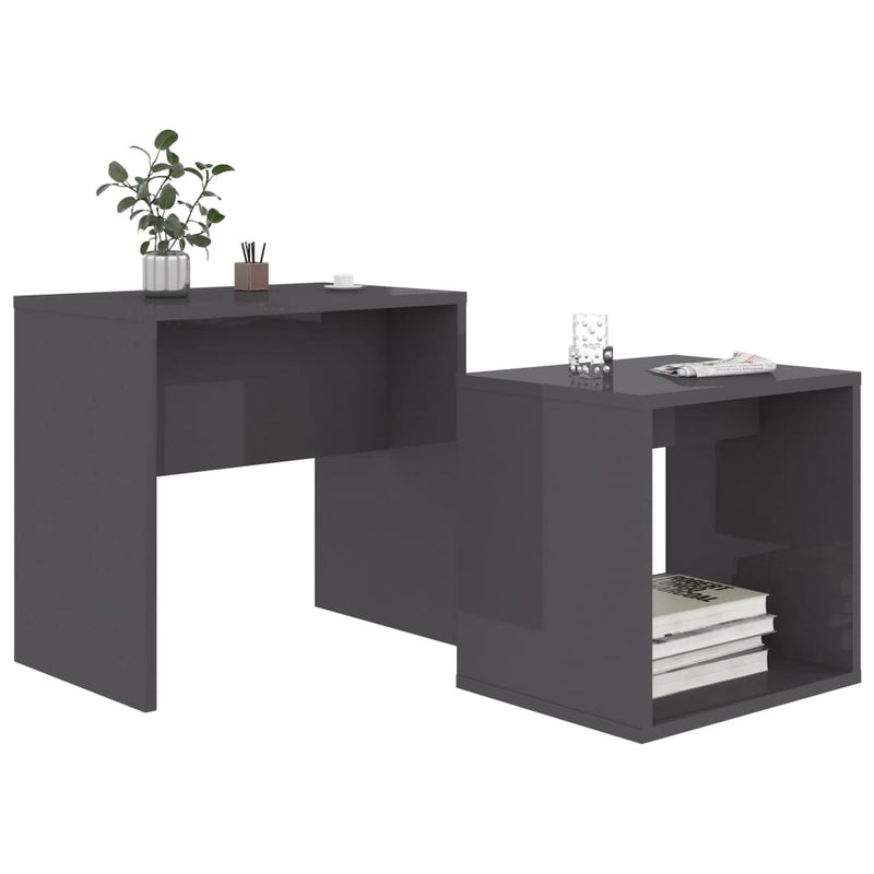 Couchtisch-Set Hochglanz-Grau 48x30x45 cm Holzwerkstoff