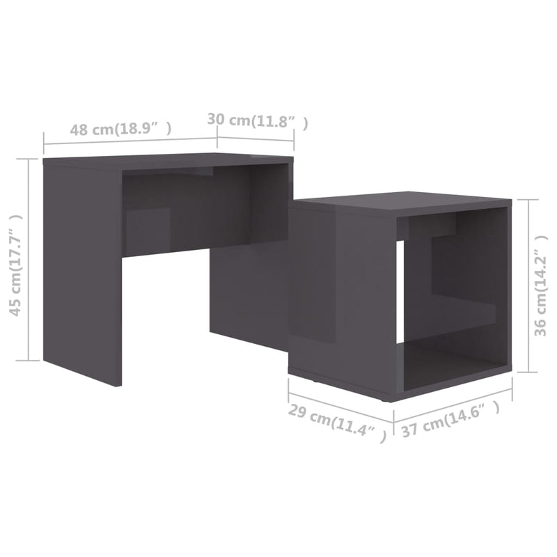 Couchtisch-Set Hochglanz-Grau 48x30x45 cm Holzwerkstoff