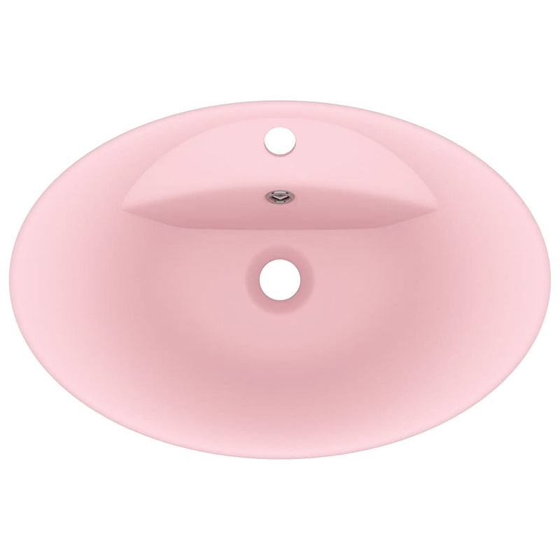 Luxus-Waschbecken Überlauf Oval Matt-Rosa 58,5x39 cm Keramik