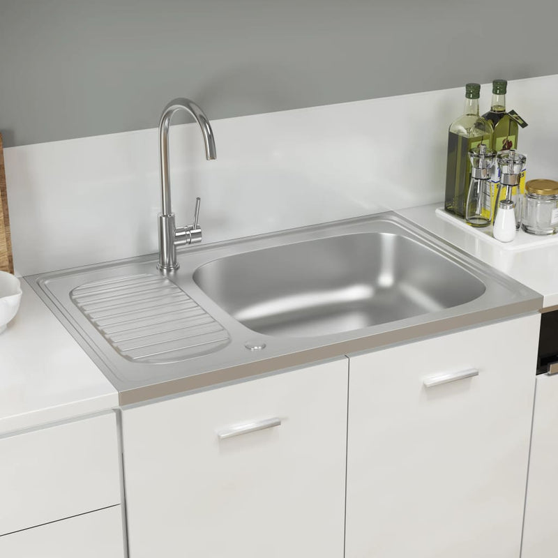 Küchenspüle mit Abtropfset Silbern 800x500x155 mm Edelstahl