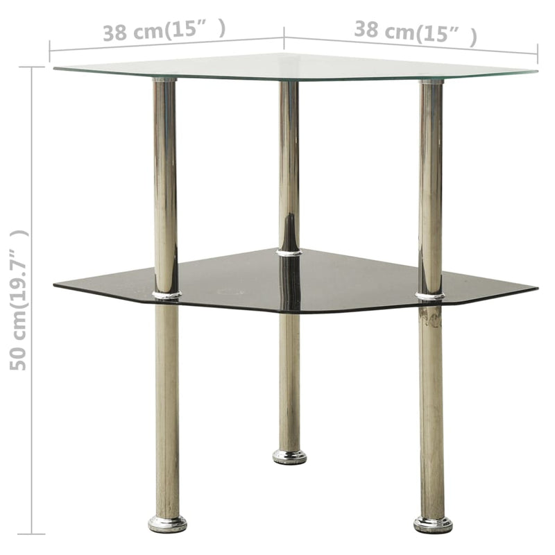 Beistelltisch mit 2 Ablagen Transparent 38x38x50 cm Hartglas