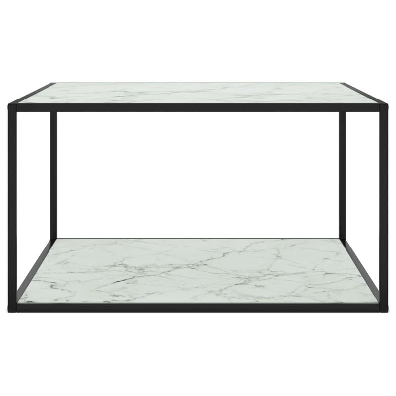 Couchtisch Schwarz mit Weißem Glas Marmor-Optik 90x90x50 cm