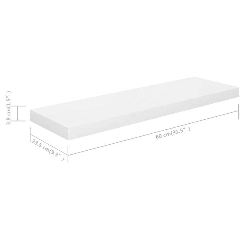 323751 vidaXL Floating Wall Shelf High Gloss White 80x23,5x3,8 cm MDF