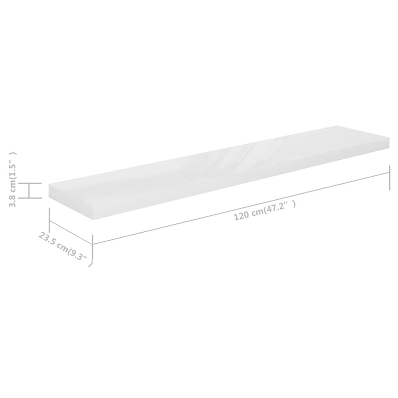 Schwebende Wandregale 4 Stk. Hochglanz-Weiß 120x23,5x3,8cm MDF