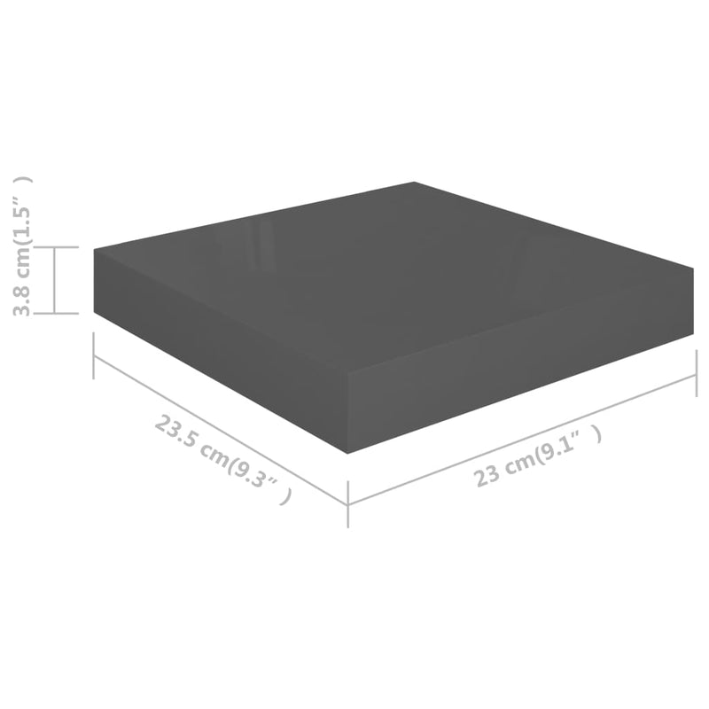 Schwebende Wandregale 2 Stk. Hochglanz-Grau 23x23,5x3,8cm MDF