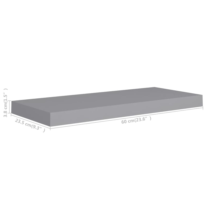 Schwebendes Wandregal Grau 60x23,5x3,8 cm MDF