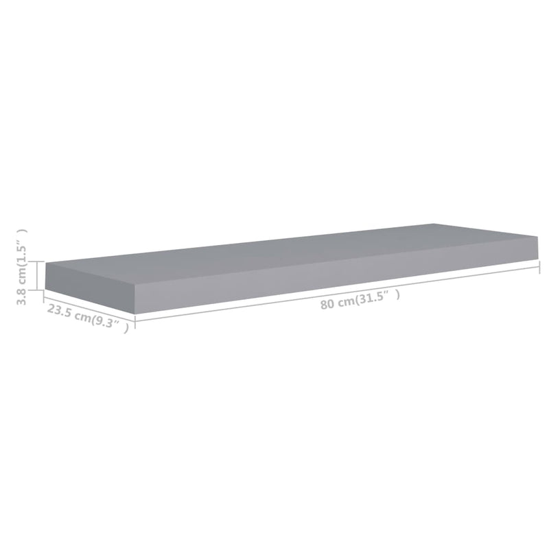 Schweberegale 2 Stk. Grau 80x23,5x3,8 cm MDF