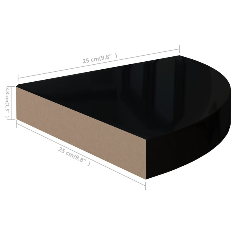 Eck-Schweberegale 2 Stk. Hochglanz-Schwarz 25x25x3,8 cm MDF