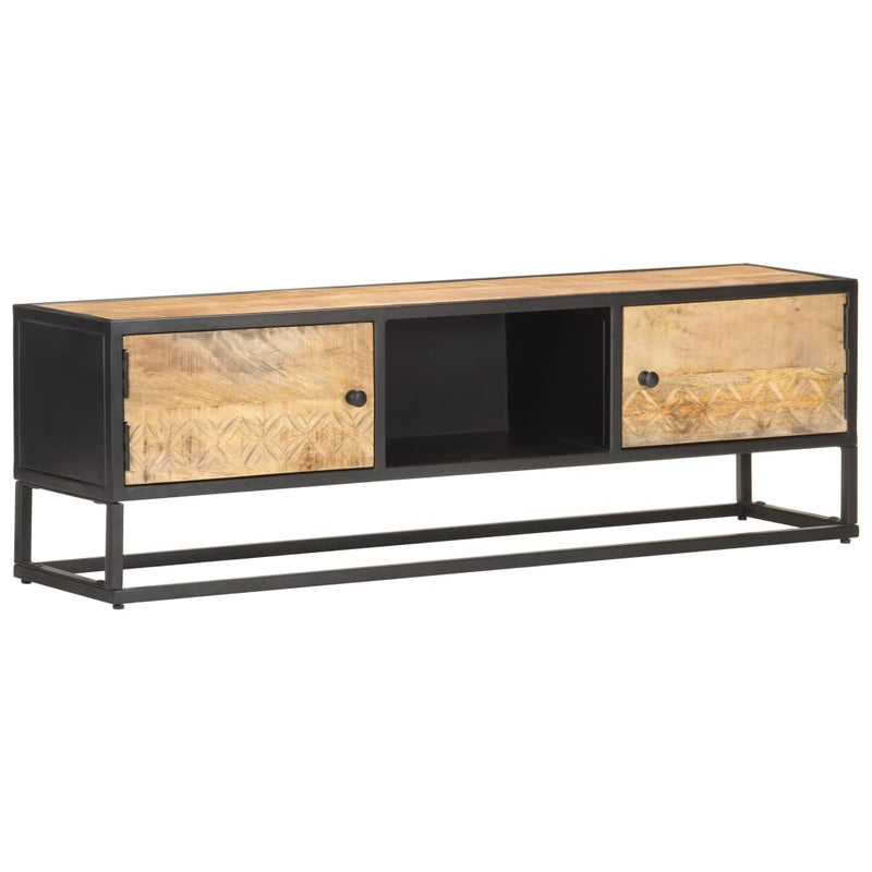 TV-Schrank mit Geschnitzter Tür 130x30x40 cm Raues Mangoholz