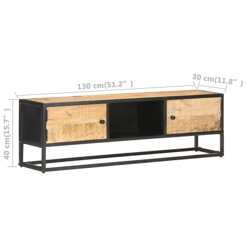 TV-Schrank mit Geschnitzter Tür 130x30x40 cm Raues Mangoholz