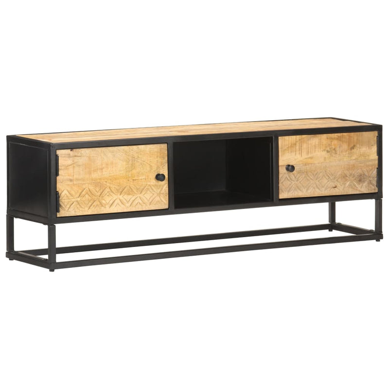 TV-Schrank mit Geschnitzter Tür 130x30x40 cm Raues Mangoholz