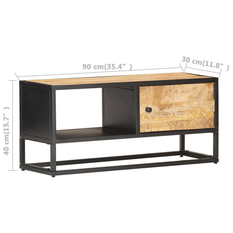 TV-Schrank mit Geschnitzter Tür 90x30x40 cm Raues Mangoholz