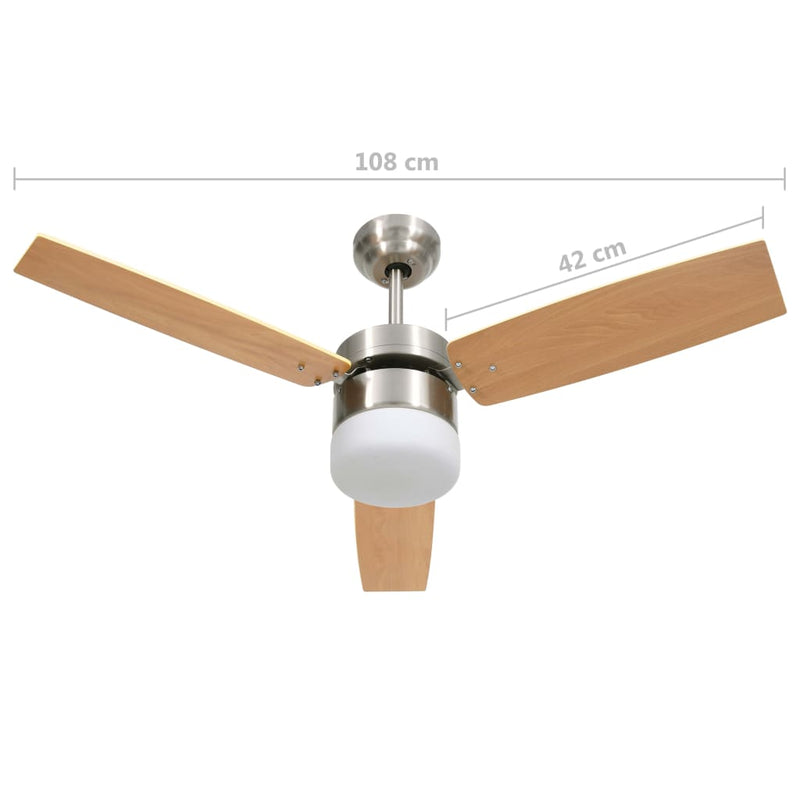 Deckenventilator mit Licht und Fernbedienung 108 cm Hellbraun