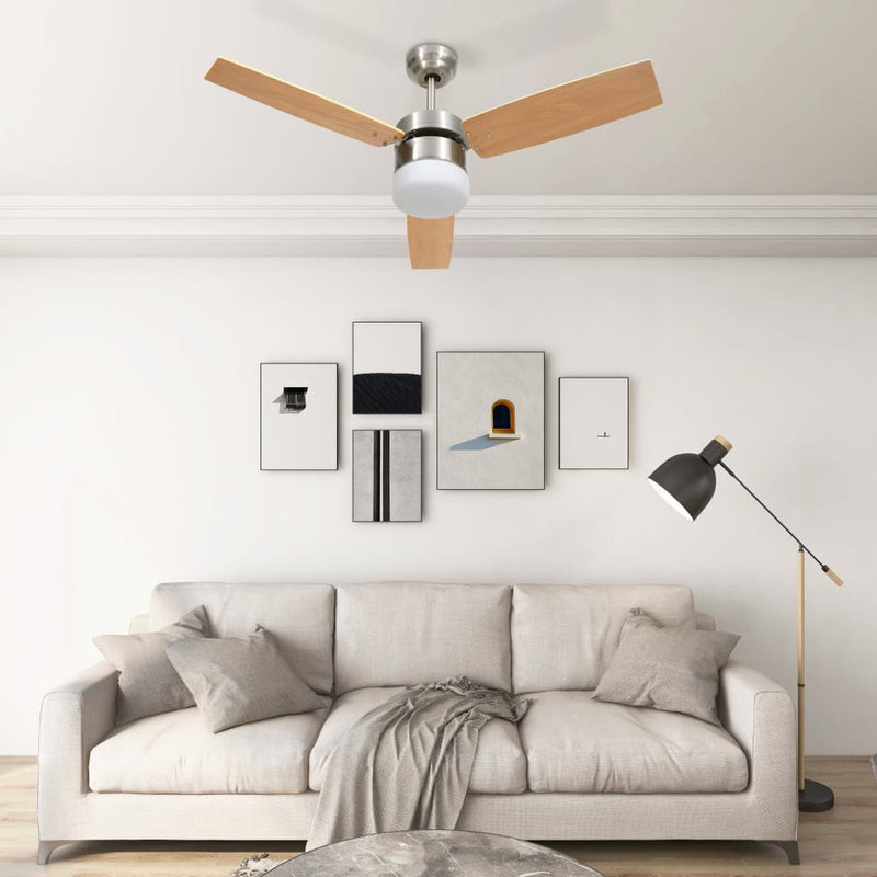 Deckenventilator mit Licht und Fernbedienung 108 cm Hellbraun