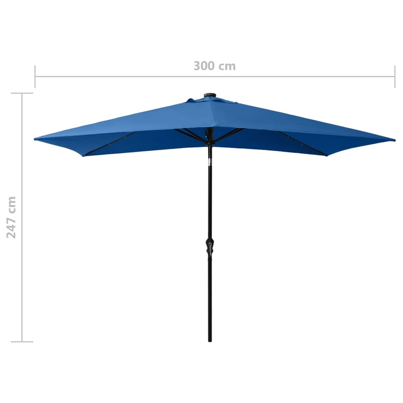 Sonnenschirm mit LEDs und Stahl-Mast Azurblau 2x3 m