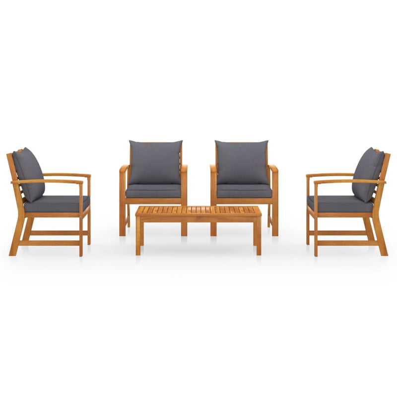 5-tlg. Garten-Lounge-Set mit Auflagen Massivholz Akazie