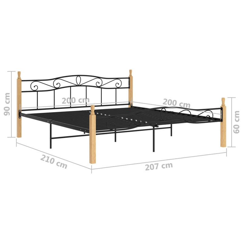 Massivholzbett Schwarz Metall und Eiche 200x200 cm