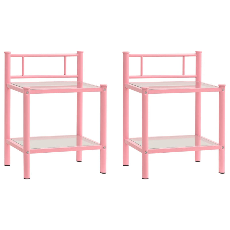 Nachttische 2 Stk. Rosa Transparent Metall und Glas
