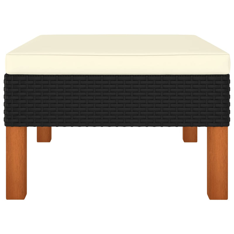 Fußbank Poly Rattan und Eukalyptus Massivholz