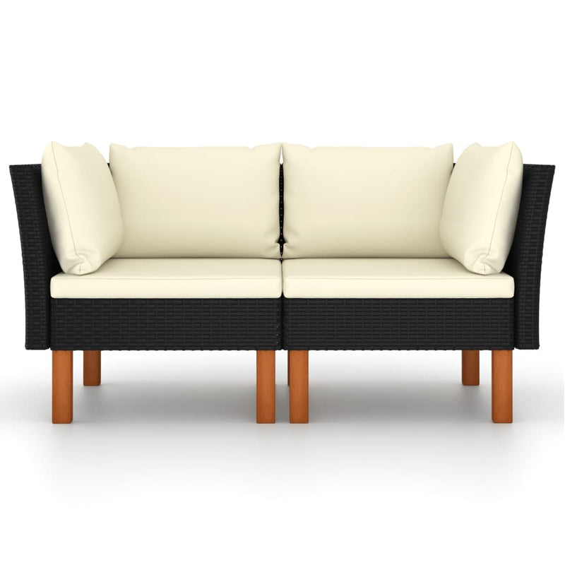 Ecksofas 2 Stk. Poly Rattan und Eukalyptus Massivholz