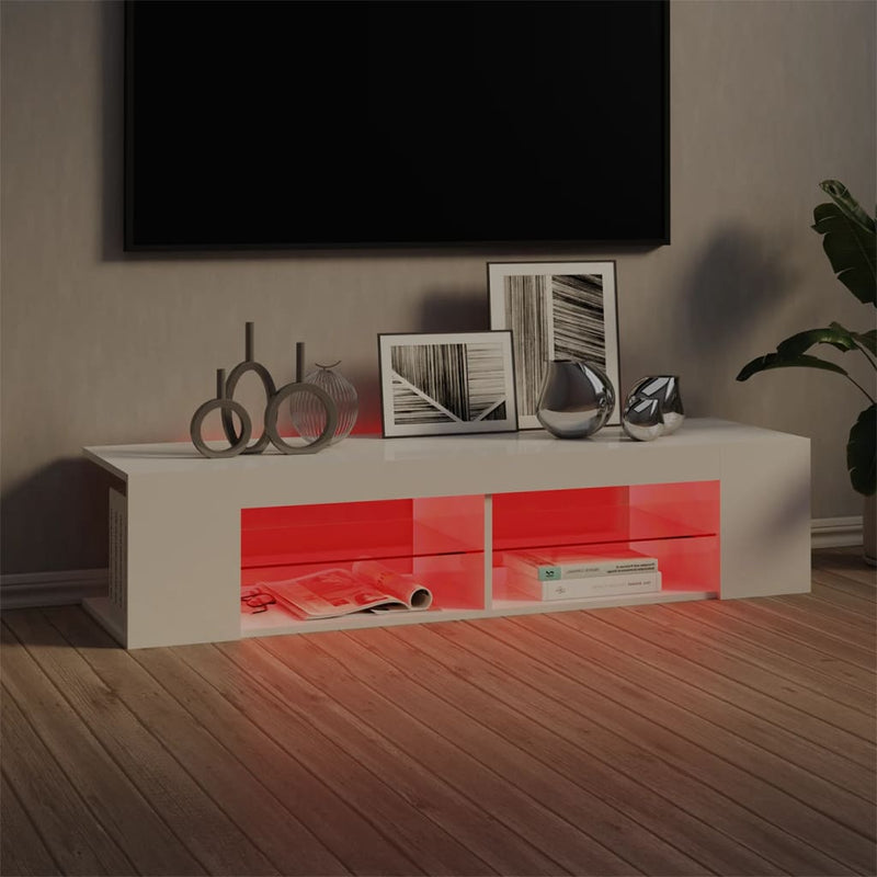 TV-Schrank mit LED-Leuchten Hochglanz-Weiß 135x39x30 cm