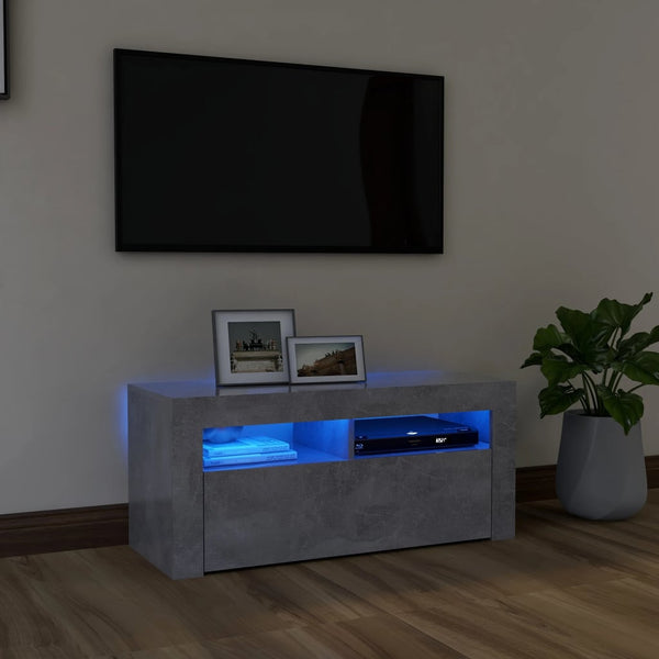 TV-Schrank mit LED-Leuchten Betongrau 90x35x40 cm