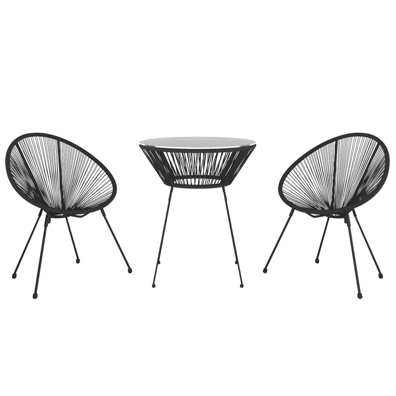 3-tlg. Garten-Essgruppe PVC Rattan Schwarz