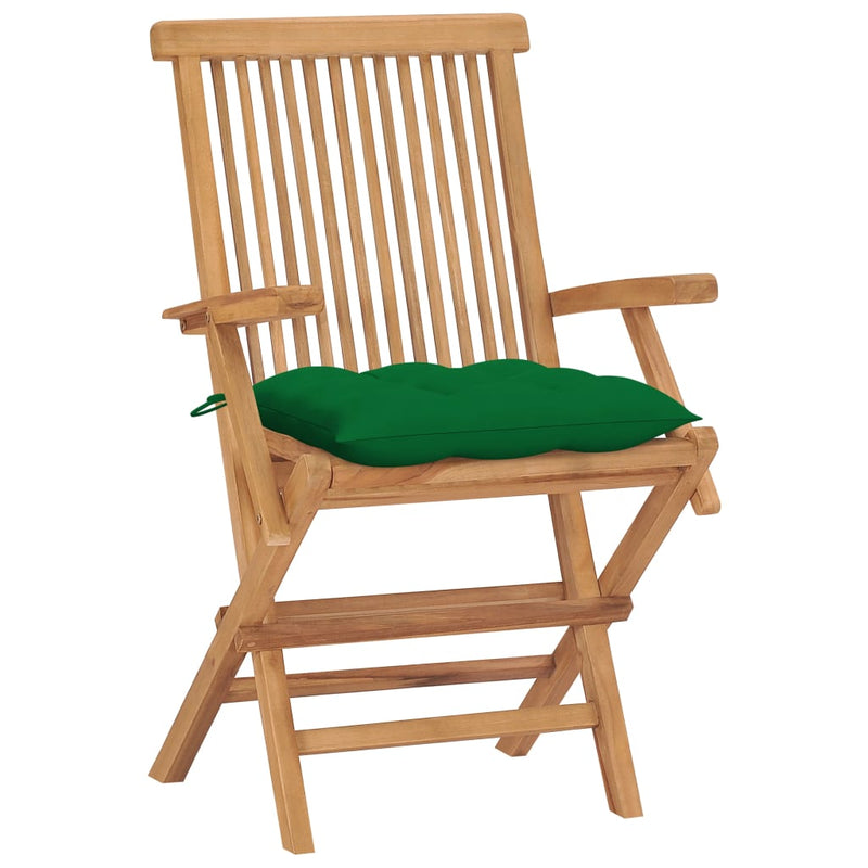 Gartenstühle mit Grünen Kissen 4 Stk. Massivholz Teak