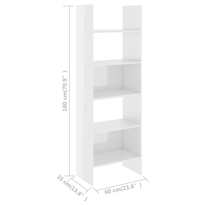 Bücherregal Hochglanz-Weiß 60x35x180 cm Holzwerkstoff