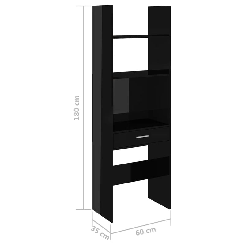 Bücherregal Hochglanz-Schwarz 60x35x180 cm Holzwerkstoff