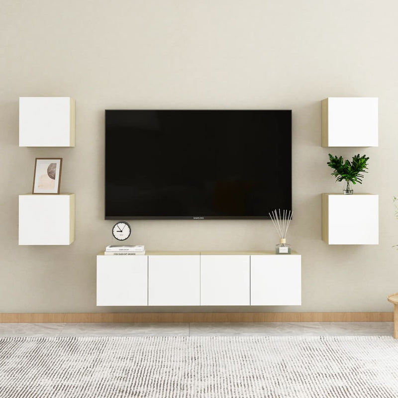 TV-Wandschränke 4 Stk. Weiß Sonoma-Eiche 30,5x30x30 cm