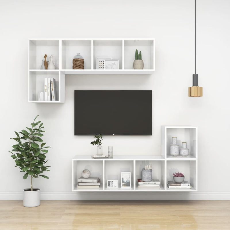 TV-Wandschrank Hochglanz-Weiß 37x37x107 cm Holzwerkstoff