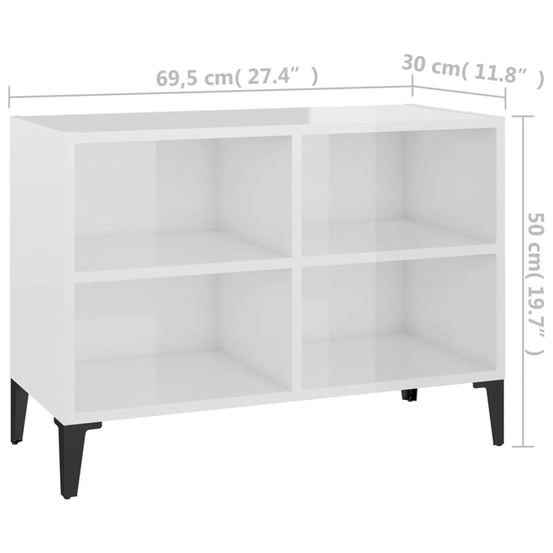 TV-Schrank mit Metallbeinen Hochglanz-Weiß 69,5x30x50cm