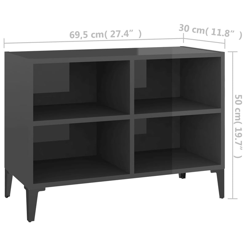 TV-Schrank mit Metallbeinen Hochglanz-Grau 69,5x30x50cm