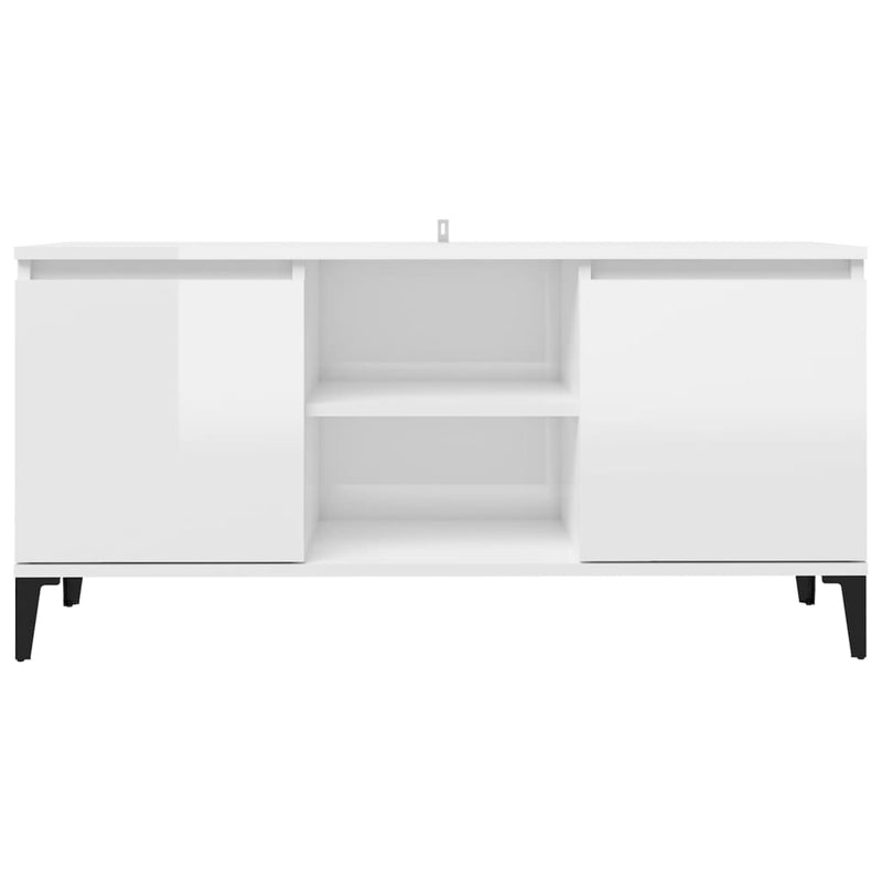 TV-Schrank mit Metallbeinen Hochglanz-Weiß 103,5x35x50 cm