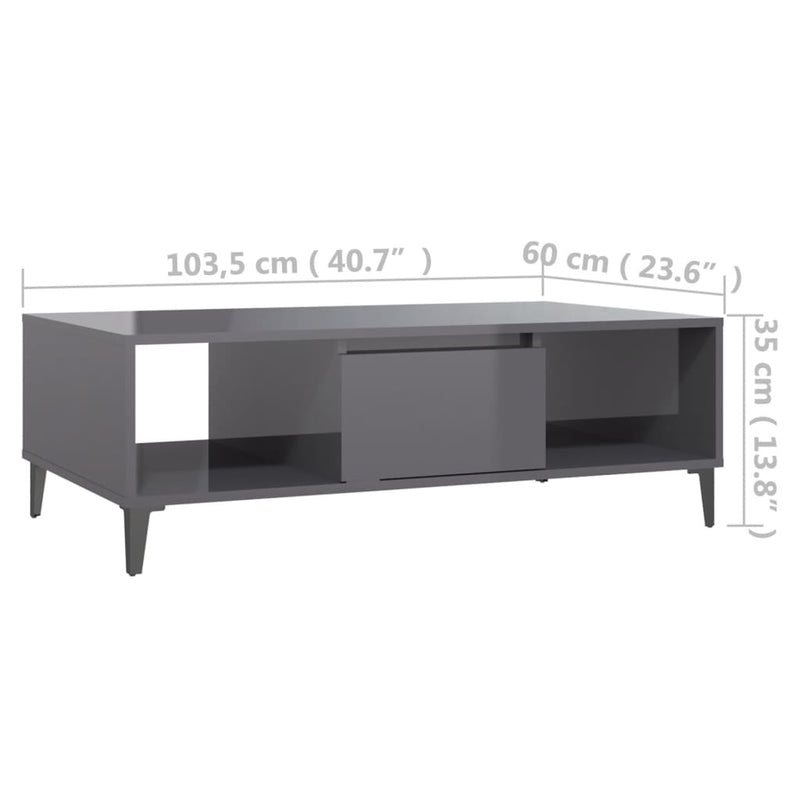 Couchtisch Hochglanz-Grau 103,5x60x35 cm Holzwerkstoff