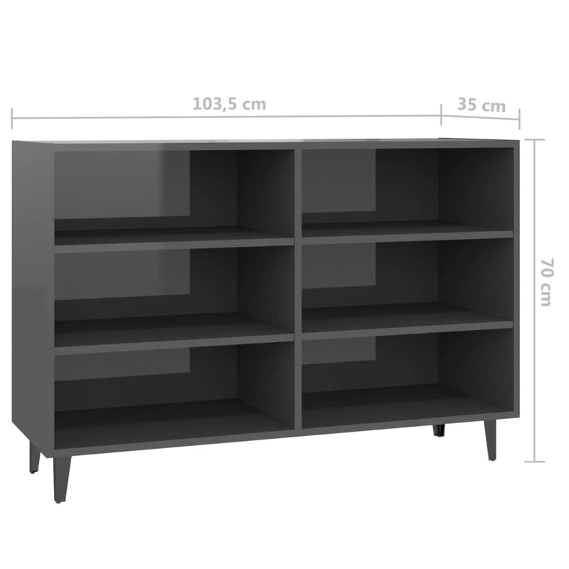 Sideboard Hochglanz-Grau 103,5x35x70 cm Holzwerkstoff