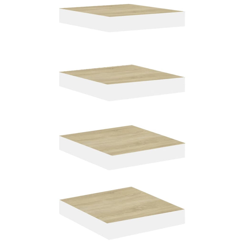 Schweberegale 4 Stk. Eichenoptik und Weiß 23x23,5x3,8 cm MDF